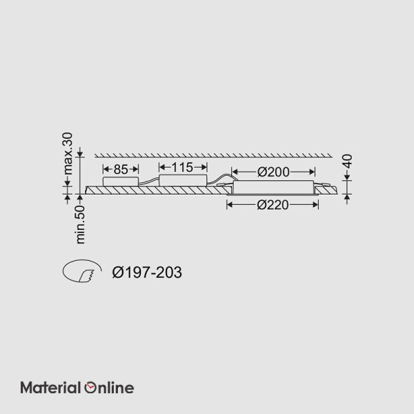 چراغ توکار دانلایت مازی نور مدل هلنا 20 وات با قطر 20 سانتی متر